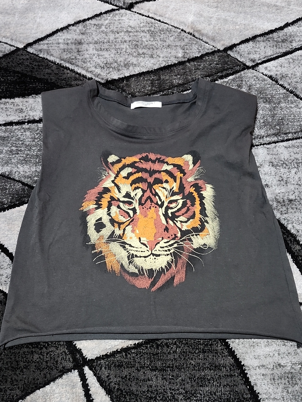 PROJECT SOCIAL T CHARCOAL WATERCOLOR-STYLE TIGER GRAPHIC MUSCLE TOP
